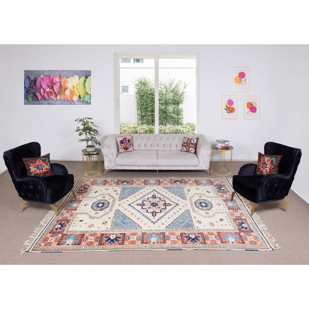Handmade Turkish Area Rug, Modern Geometric Carpet, 100% Wool
