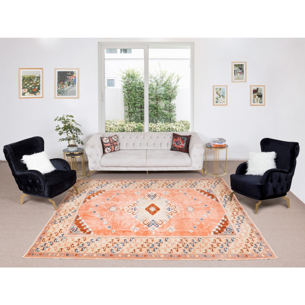Handmade Turkish Area Rug, 100% Wool, Vintage Living Room Decor Carpet