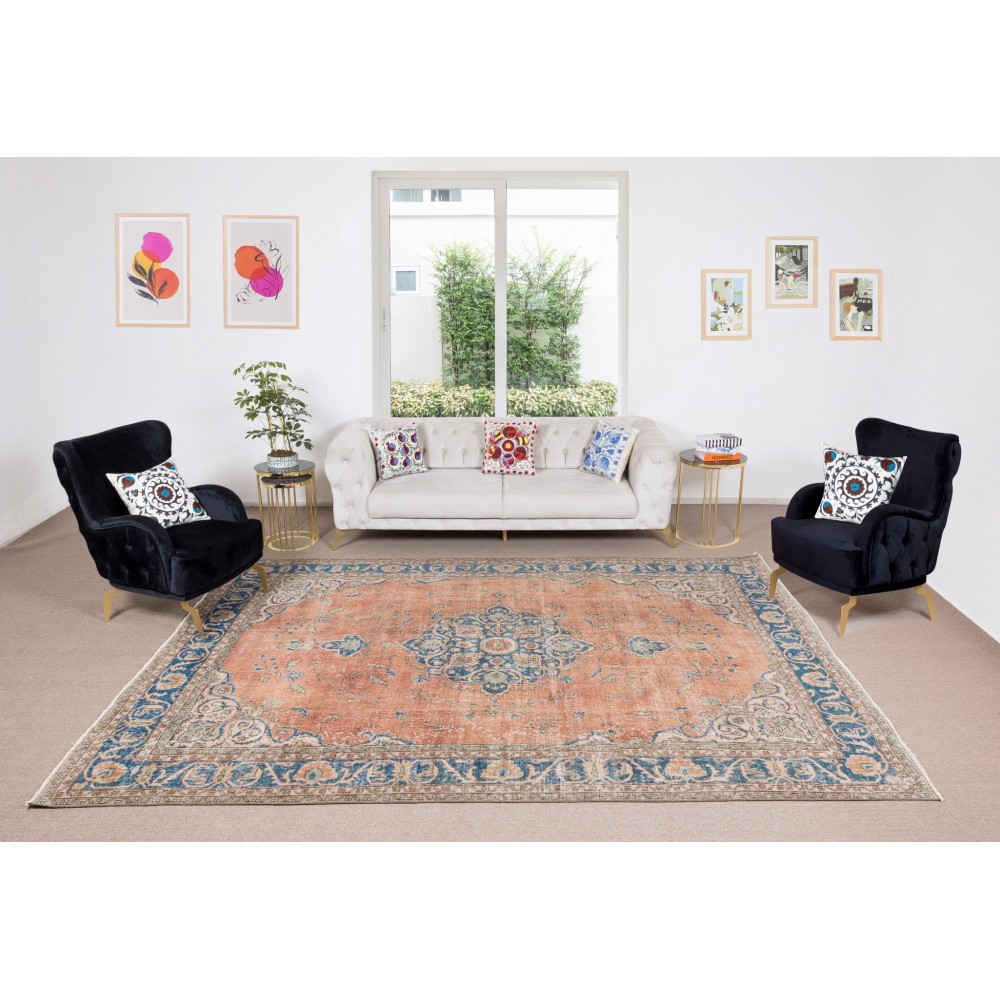 Unique Vintage Turkish Large Area Rug, Traditional Handmade Carpet