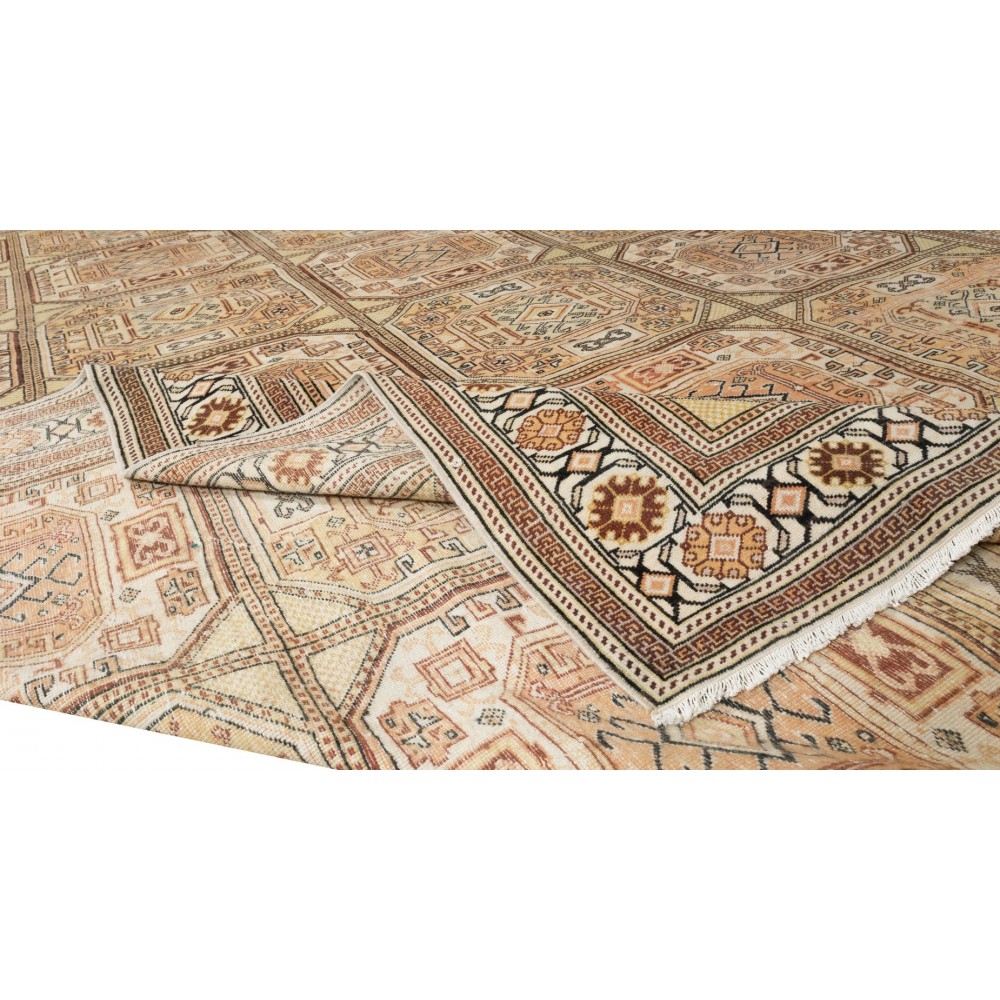Hand Knotted Vintage Turkish Kysari Large Wool Rug, Geometric Design & Tribal Patterns