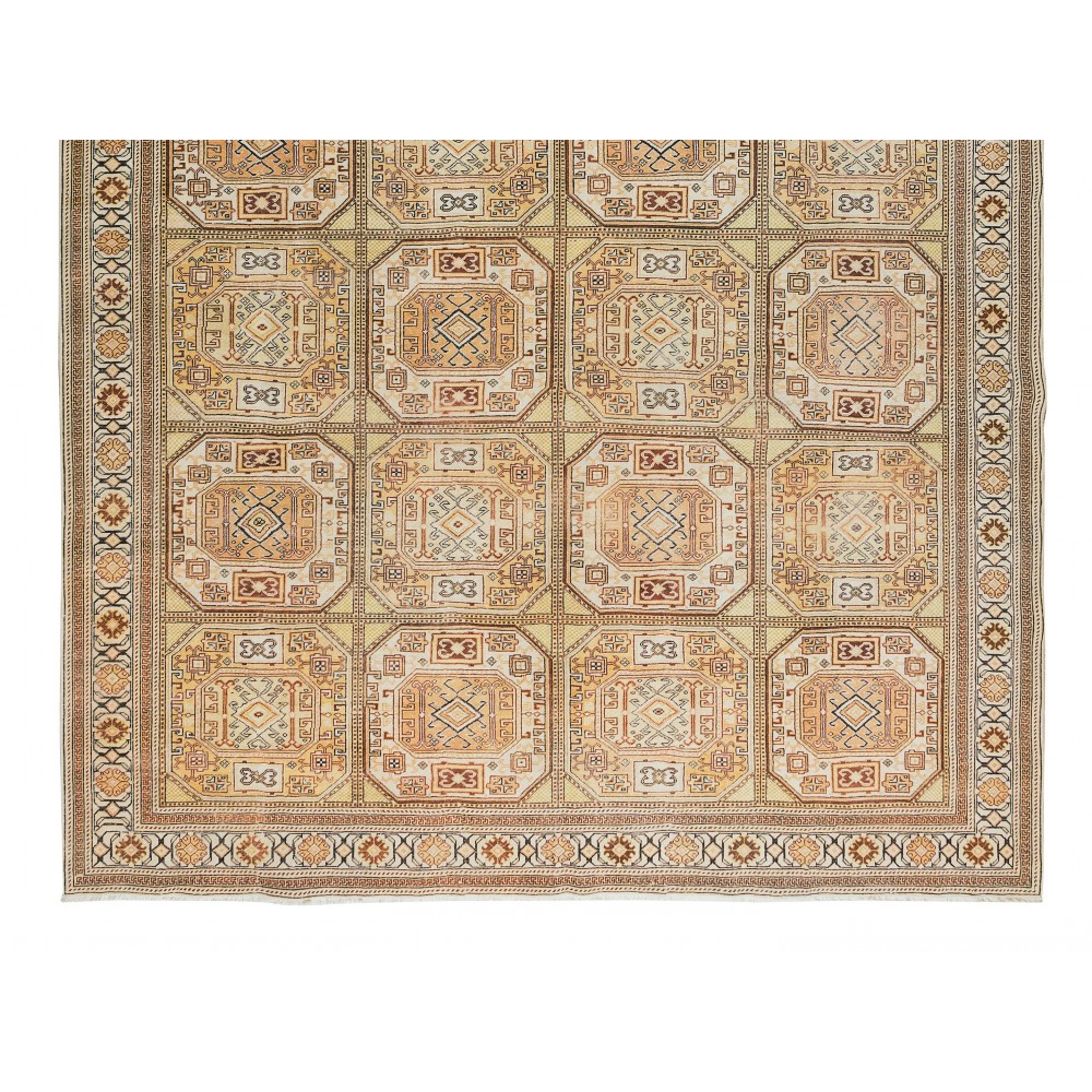 Hand Knotted Vintage Turkish Kysari Large Wool Rug, Geometric Design & Tribal Patterns