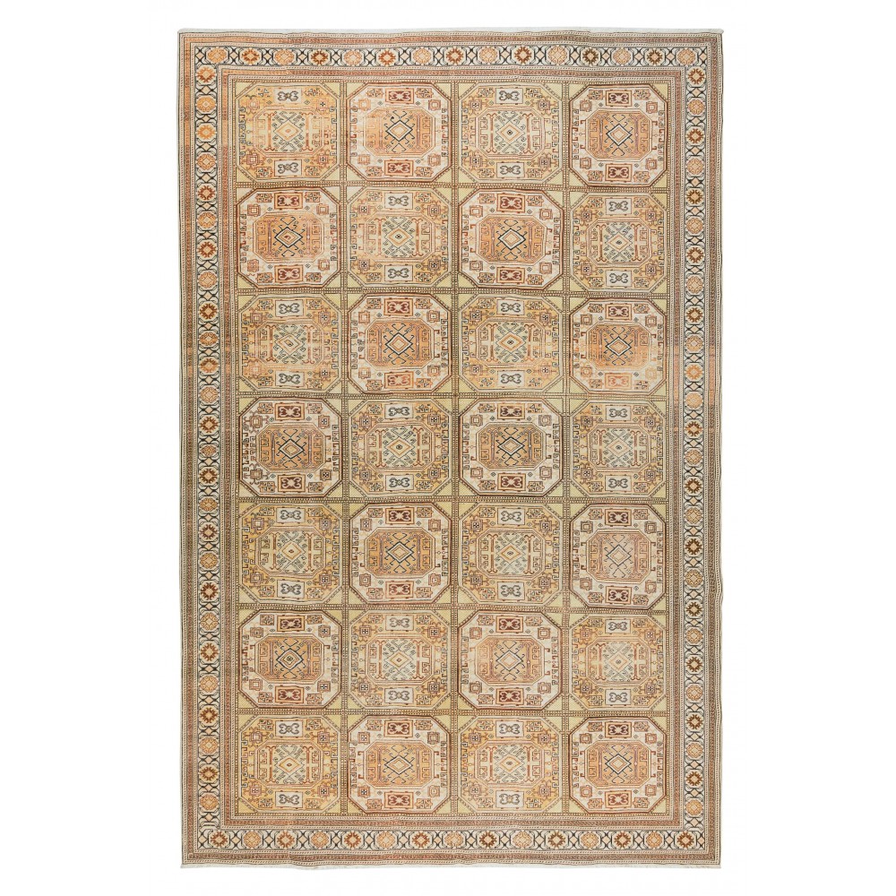 Hand Knotted Vintage Turkish Kysari Large Wool Rug, Geometric Design & Tribal Patterns