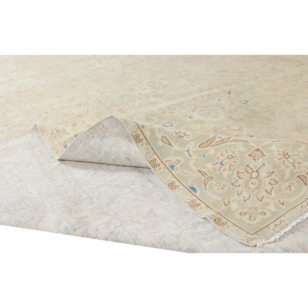 Unique Vintage Beige Large Area Rug, Sun Faded Handmade Turkish Carpet