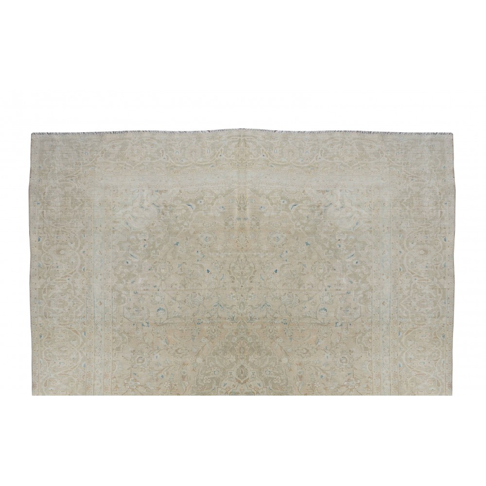 Unique Vintage Beige Large Area Rug, Sun Faded Handmade Turkish Carpet