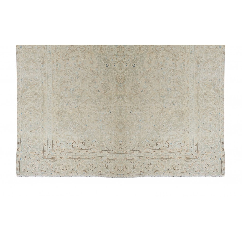 Unique Vintage Beige Large Area Rug, Sun Faded Handmade Turkish Carpet