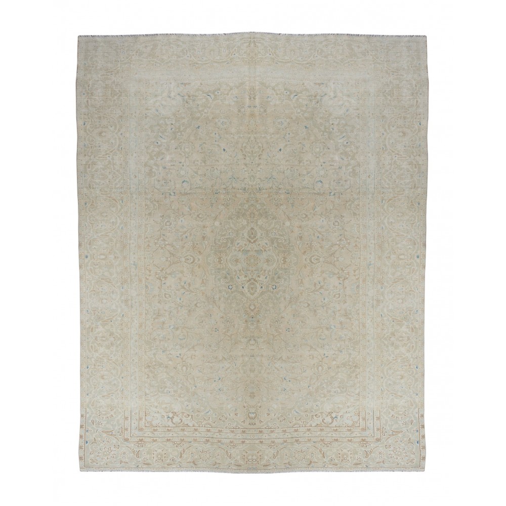 Unique Vintage Beige Large Area Rug, Sun Faded Handmade Turkish Carpet
