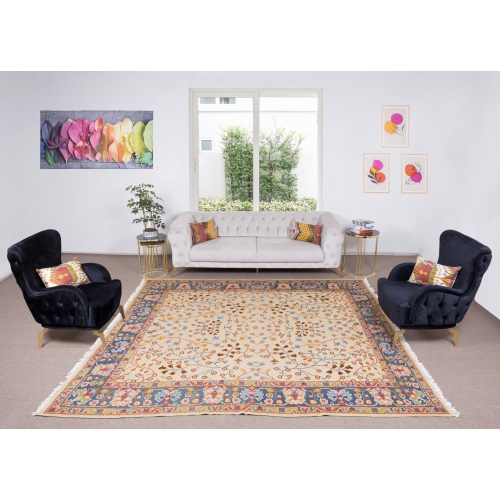Rare Size Vintage Rug, Floral Patterned Handmade Turkish Carpet, 100% Wool