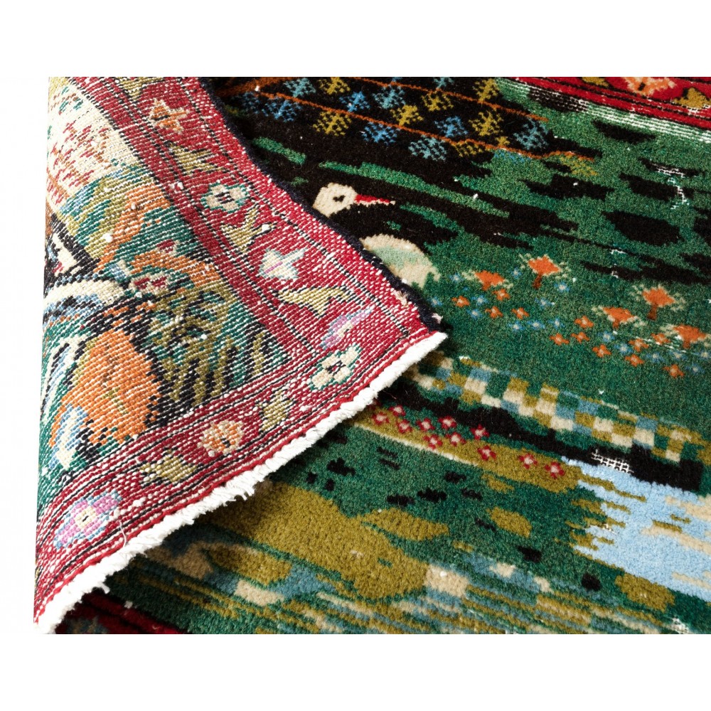 One of a Kind Wall Hanging, 1 of a Pair of Vintage Pictorial Rug