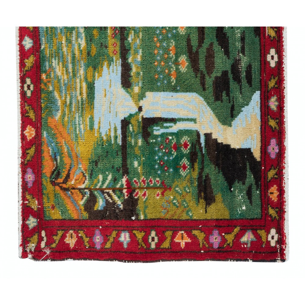 One of a Kind, 1 of a Pair of Vintage Pictorial Rug, Wall Hanging