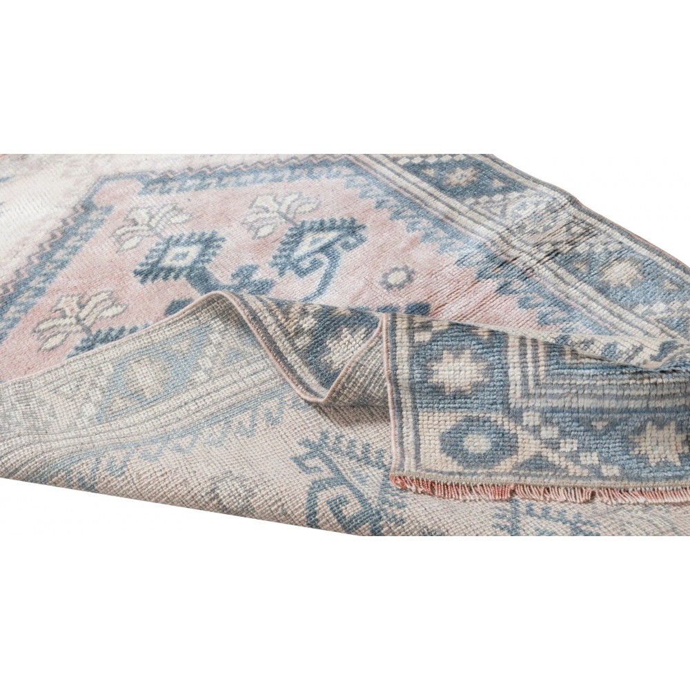 Vintage Turkish Accent Rug with Soft Colors, Handmade Bath Mat, Decorative Door Mat. 100% Wool