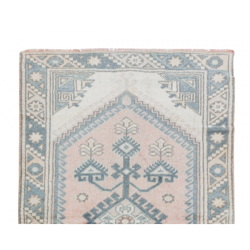 Vintage Turkish Accent Rug with Soft Colors, Handmade Bath Mat, Decorative Door Mat. 100% Wool