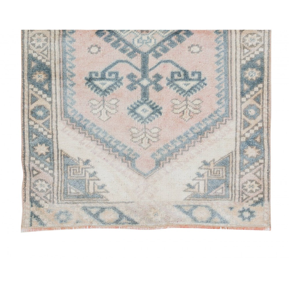 Vintage Turkish Accent Rug with Soft Colors, Handmade Bath Mat, Decorative Door Mat. 100% Wool