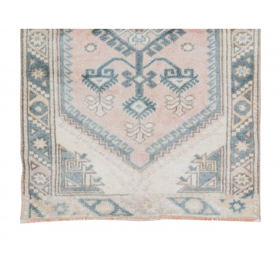 Handmade Geometric Turkish Accent Rug, Vintage Traditional Soft Color Small Rug