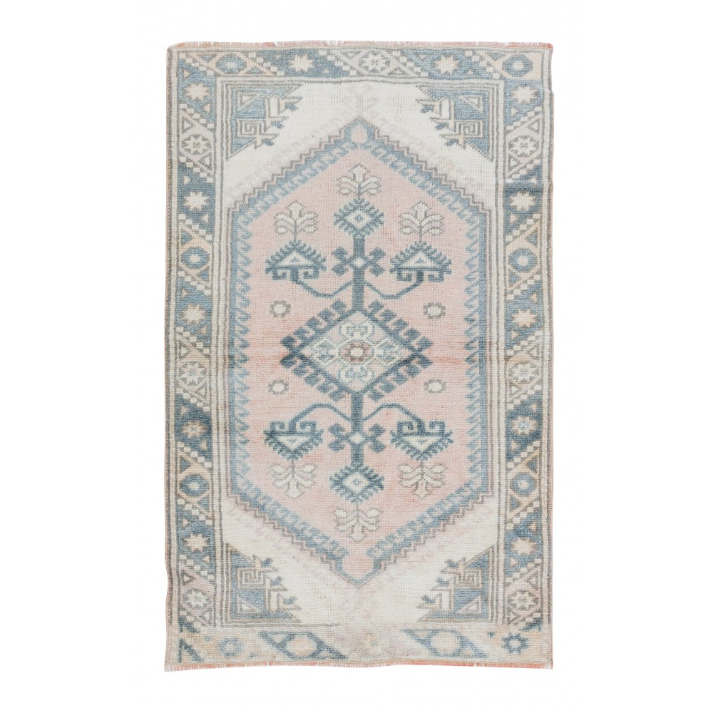 Vintage Turkish Accent Rug with Soft Colors, Handmade Bath Mat, Decorative Door Mat. 100% Wool