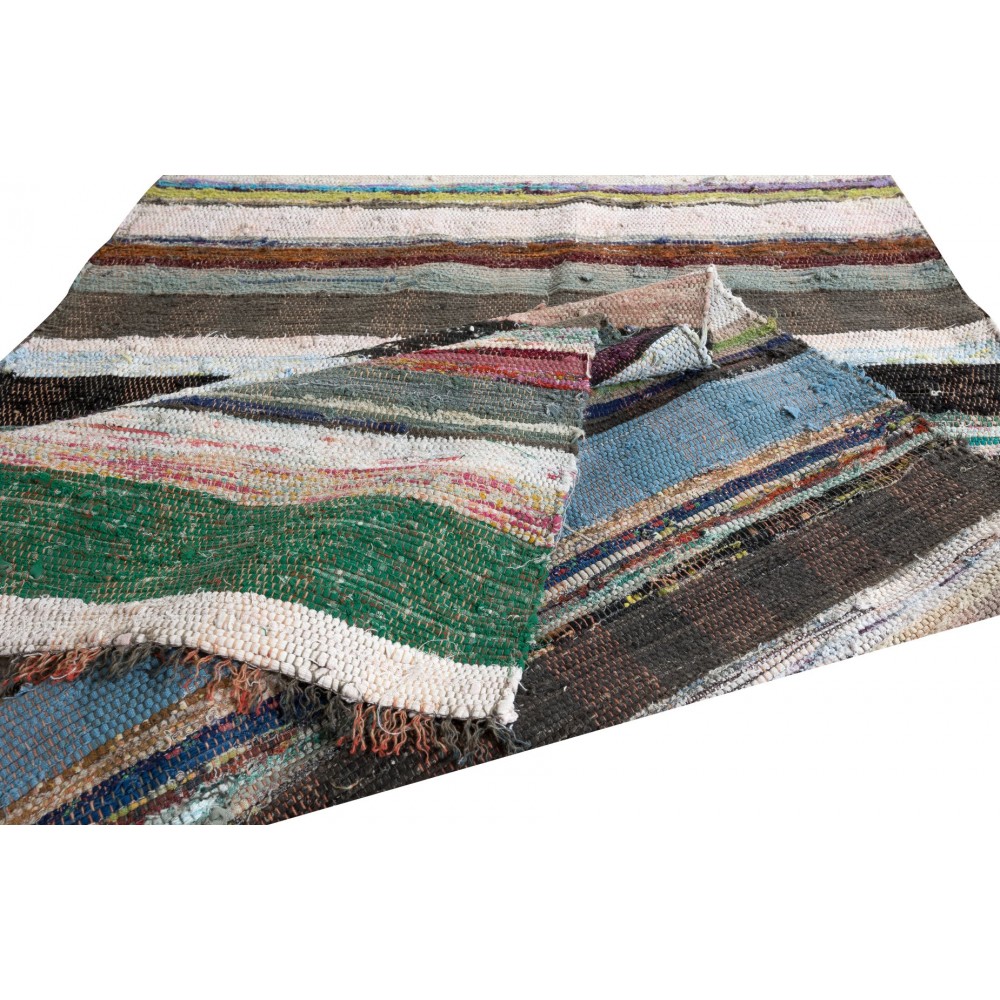 Adjustable. Bohemian Handmade Cotton Rag Rug. Vintage Striped Turkish Runner Kilim. Reversible