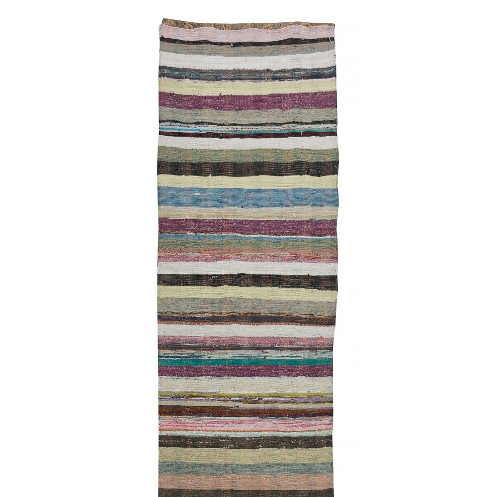 Adjustable. Bohemian Handmade Cotton Rag Rug. Vintage Striped Turkish Runner Kilim. Reversible