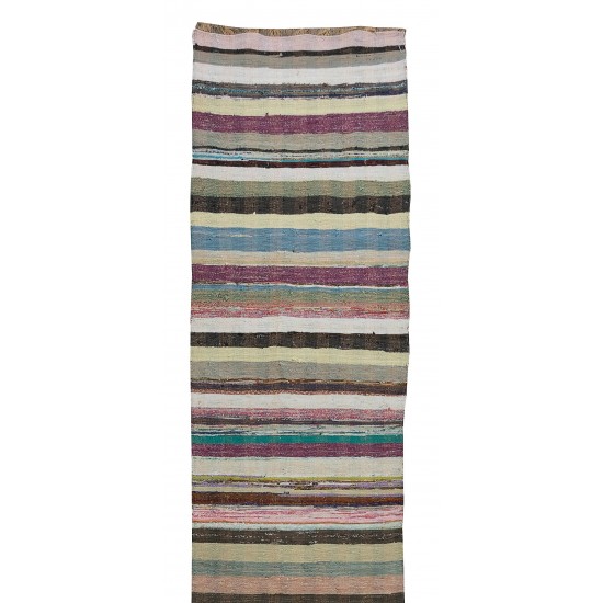 Vintage Handmade Cotton Rag Rug, FlatWeave Kilim Runner (Adjustable)