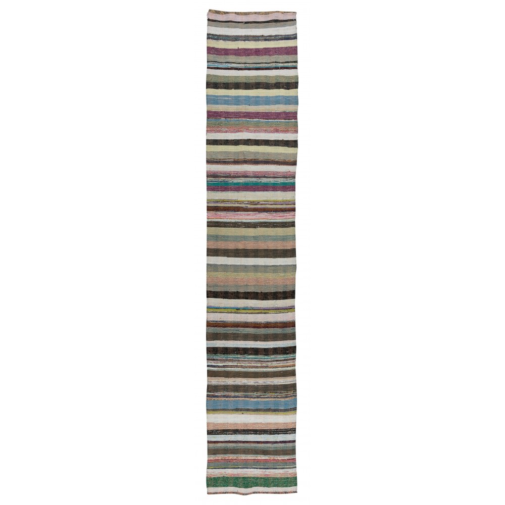 Adjustable. Bohemian Handmade Cotton Rag Rug. Vintage Striped Turkish Runner Kilim. Reversible