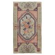 Old Handmade Turkish Accent Rug with Floral Design, Authentic Small Rug