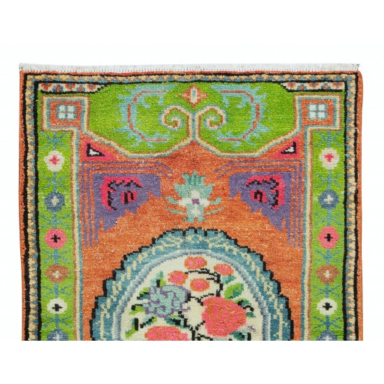 Vintage Handmade Turkish Ghiordes Rug with Floral Design, Circa 1960