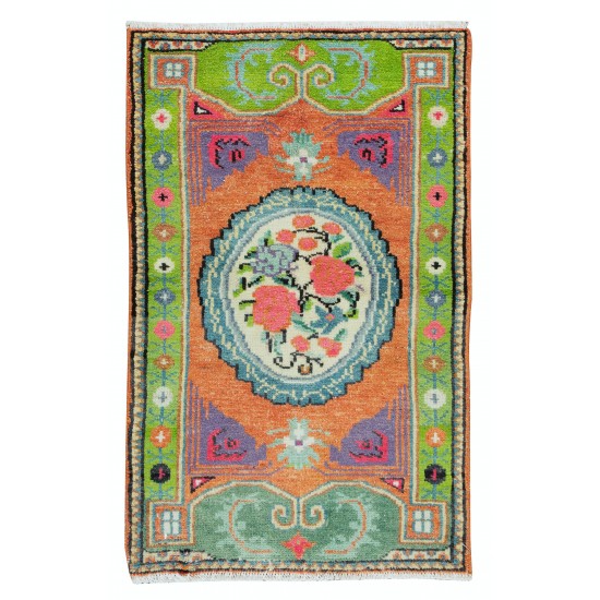 Handmade Mid-Century Central Anatolian Accent Rug with Floral Design, Circa 1960