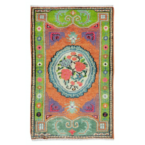 Vintage Handmade Turkish Ghiordes Rug with Floral Design, Circa 1960