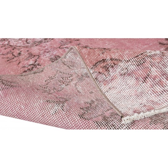 Hand-Knotted Turkish Runner Rug Over-Dyed in Pink for Hallway Decor, Vintage Corridor Carpet Hand-Knotted Turkish Runner Rug Over-Dyed in Pink for Hallway Decor, Vintage Corridor Carpet