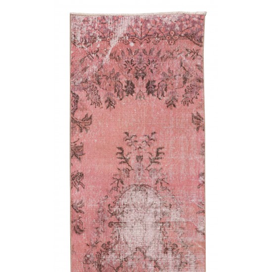 Hand-Knotted Turkish Runner Rug Over-Dyed in Pink for Hallway Decor, Vintage Corridor Carpet Hand-Knotted Turkish Runner Rug Over-Dyed in Pink for Hallway Decor, Vintage Corridor Carpet