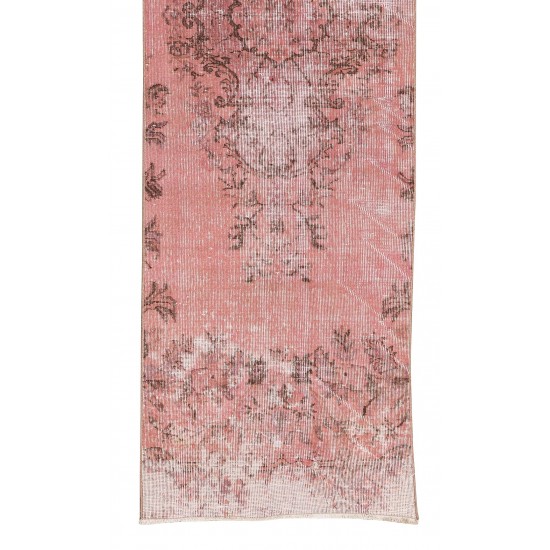 Hand-Knotted Turkish Runner Rug Over-Dyed in Pink for Hallway Decor, Vintage Corridor Carpet Hand-Knotted Turkish Runner Rug Over-Dyed in Pink for Hallway Decor, Vintage Corridor Carpet