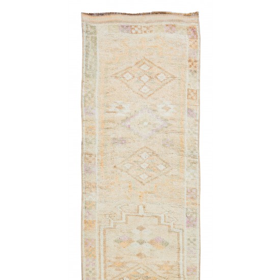 Handmade Turkish Narrow Runner Rug, Vintage Oushak Hallway Runner