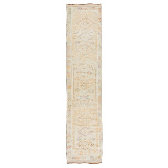 Handmade Turkish Narrow Runner Rug, Vintage Oushak Hallway Runner