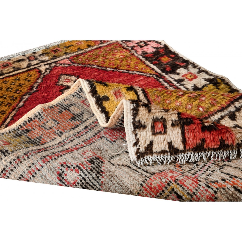 Vintage Hand Knotted Floral Pattern Turkish Accent Rug, Circa 1960