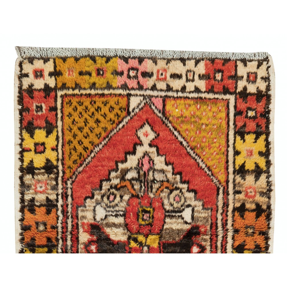 Vintage Hand Knotted Floral Pattern Turkish Accent Rug, Circa 1960