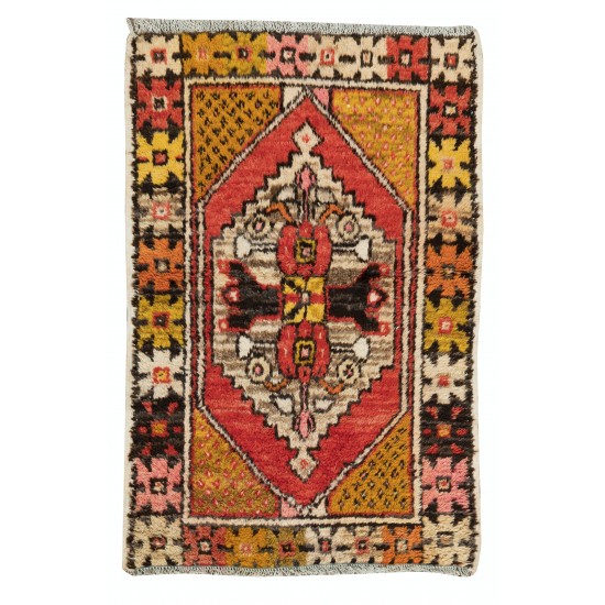 Vintage Hand Knotted Floral Pattern Turkish Accent Rug, Circa 1960