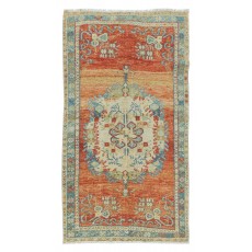 Vintage Hand Knotted Turkish Accent Rug, Circa 1960, Medallion Pattern Small Rug