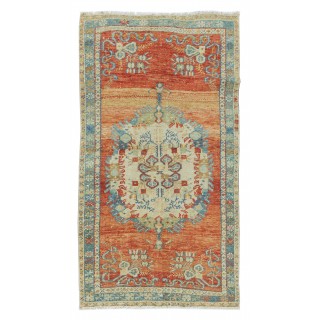 Vintage Hand Knotted Turkish Accent Rug, Circa 1960, Medallion Pattern Small Rug