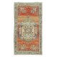 Vintage Hand Knotted Turkish Accent Rug, Circa 1960, Medallion Pattern Small Rug