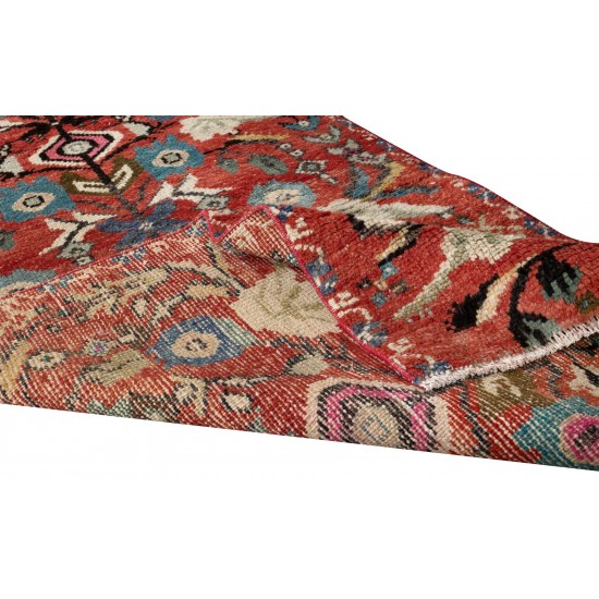 Floral Motif Vintage Hand Knotted Small Runner Rug from Turkey, Ca 1960 Floral Motif Vintage Hand Knotted Small Runner Rug from Turkey, Ca 1960