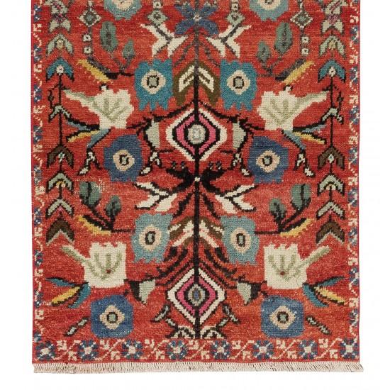 Floral Motif Vintage Hand Knotted Small Runner Rug from Turkey, Ca 1960