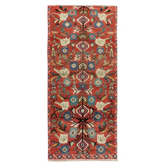 Floral Motif Vintage Hand Knotted Small Runner Rug from Turkey, Ca 1960 Floral Motif Vintage Hand Knotted Small Runner Rug from Turkey, Ca 1960