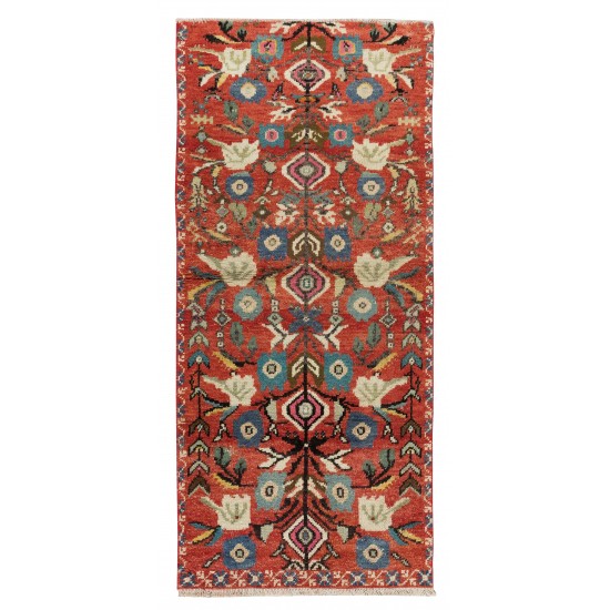 Floral Motif Vintage Hand Knotted Small Runner Rug from Turkey, Ca 1960