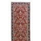 Turkish Hand Knotted Hallway Runner Rug with Floral Motif, Vintage Corridor Carpet