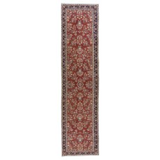 Turkish Hand Knotted Hallway Runner Rug with Floral Motif, Vintage Corridor Carpet
