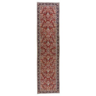 Turkish Hand Knotted Hallway Runner Rug with Floral Motif, Vintage Corridor Carpet