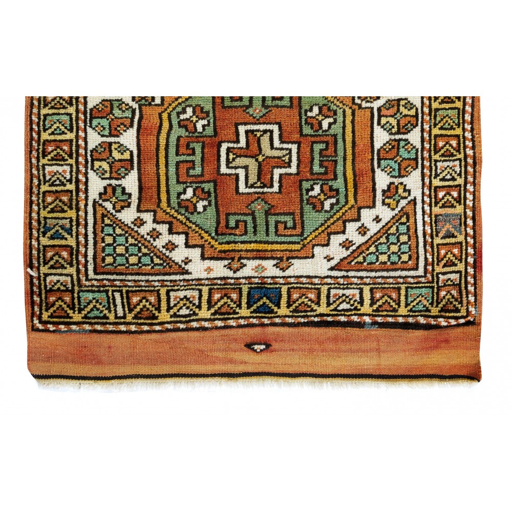 Vintage Hand Knotted Accent Rug, Authentic Geometric Pattern Turkish Small Carpet