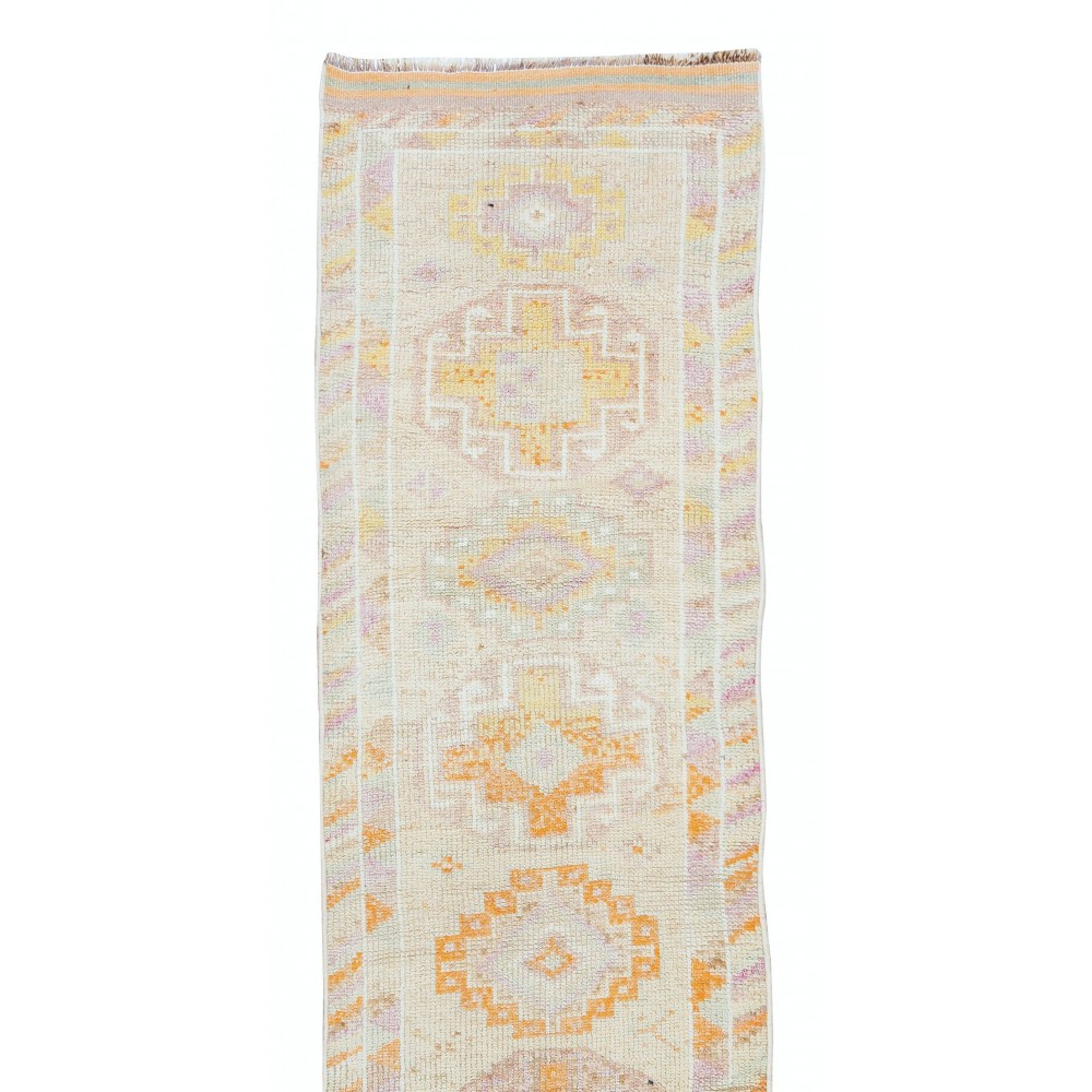 Vintage Handmade Anatolian Wool Runner Rug, Narrow Hallway Carpet
