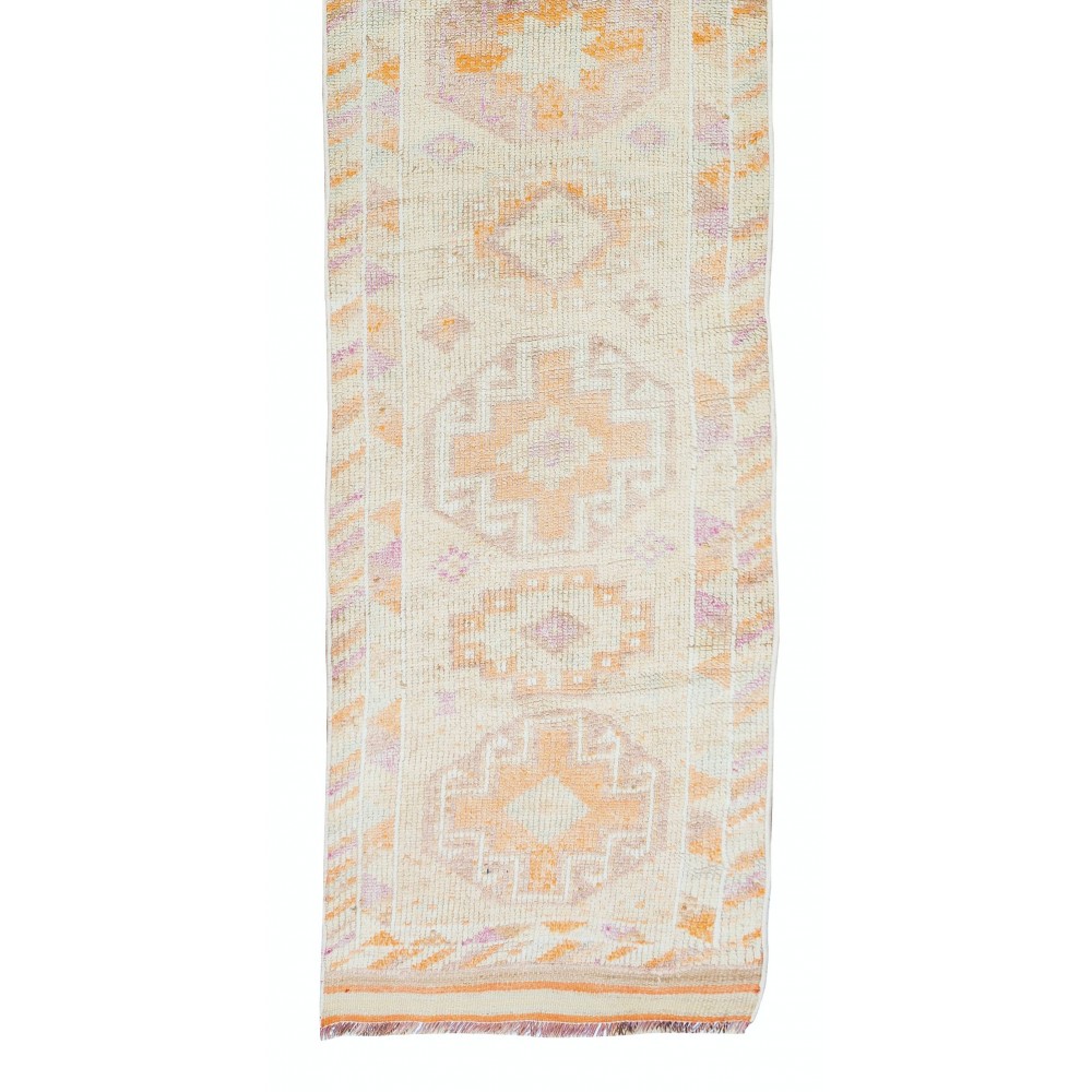 Vintage Handmade Anatolian Wool Runner Rug, Narrow Hallway Carpet