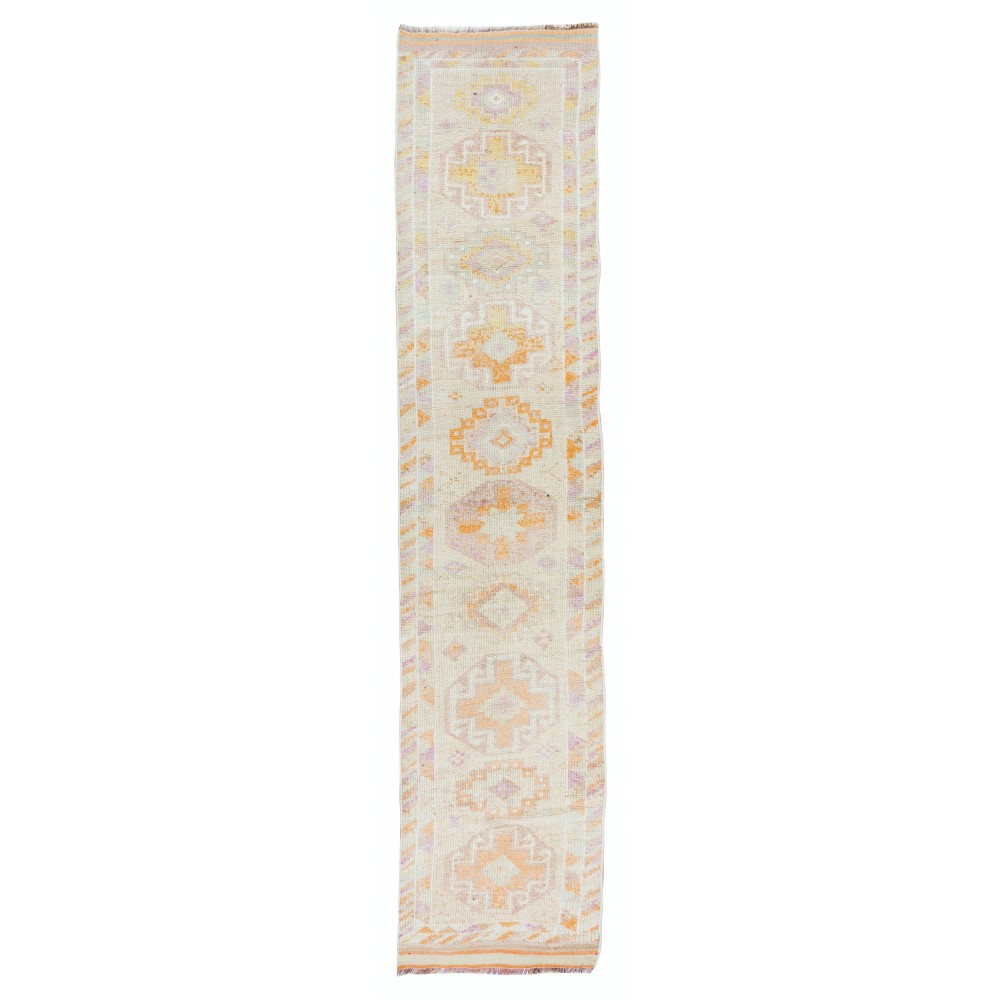 Vintage Handmade Anatolian Wool Runner Rug, Narrow Hallway Carpet