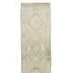 Mid-Century Handmade Turkish Wool Runner Rug, Geometric Pattern Sun Faded Hallway Carpet