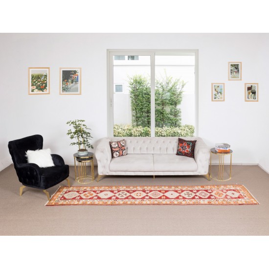 Central Anatolian Handmade Hallway Runner Rug, Vintage Geometric Pattern Corridor Carpet